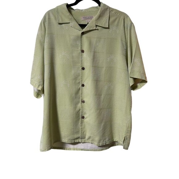 Island Republic Mens‎ Green Silk Short Sleeve Hawaiian Shirt Size L - Picture 1 of 4